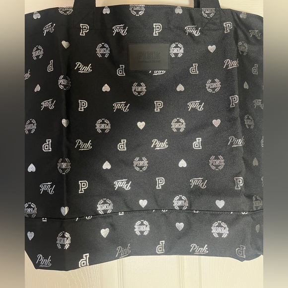 Victoria’s Secret PINK logo and heart tote in black and shimmery silver NEW - Picture 9 of 9